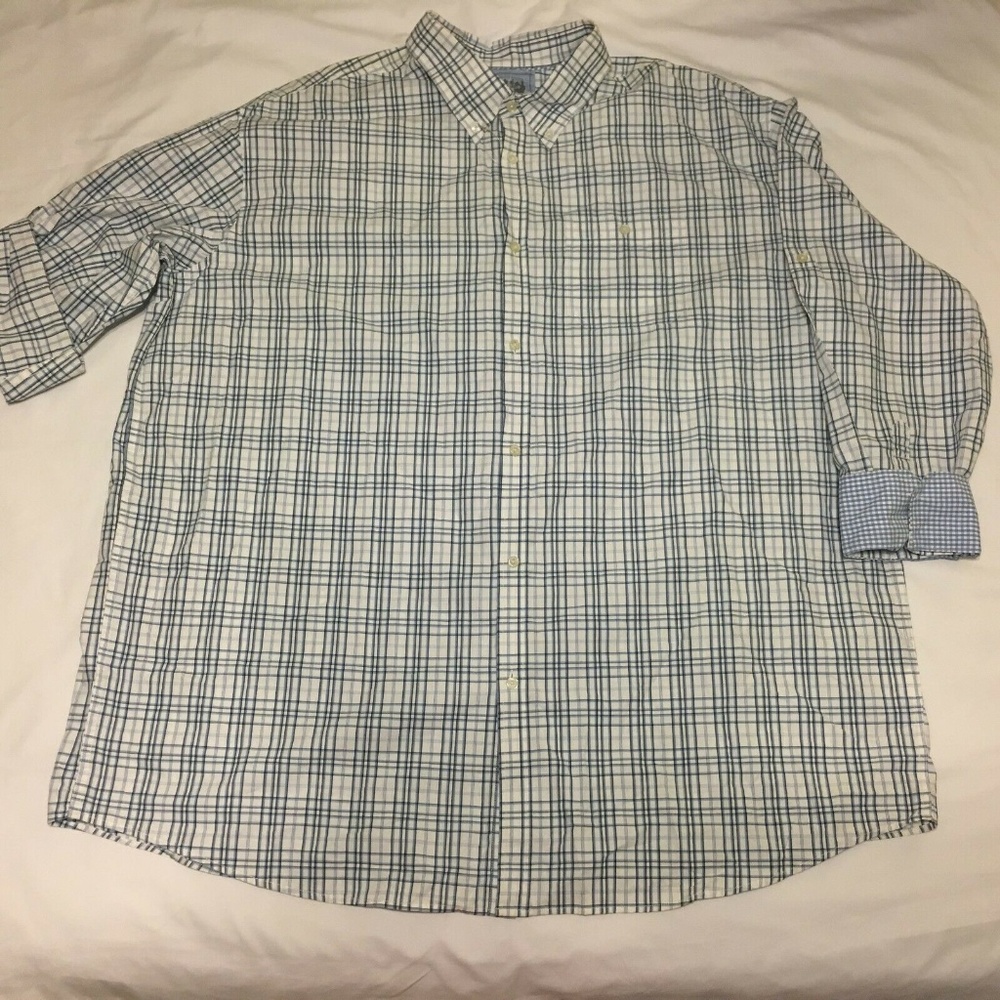 Plaid Shirt Button Down Short Sleeve Blue White 3X